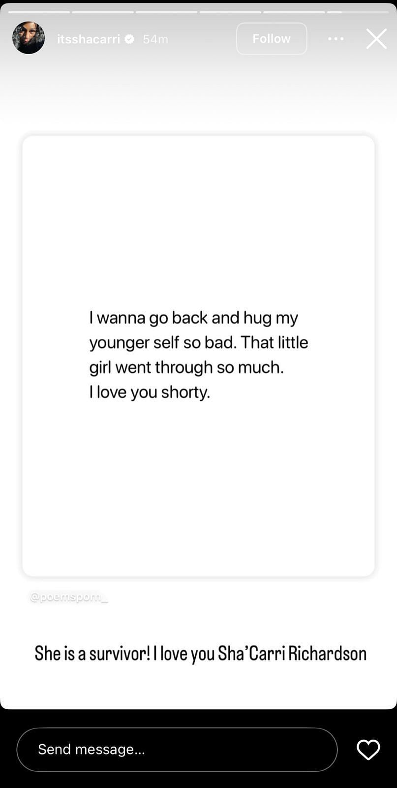 Still taken from Richardson's Instagram (source: @itsshacarri/Instagram)